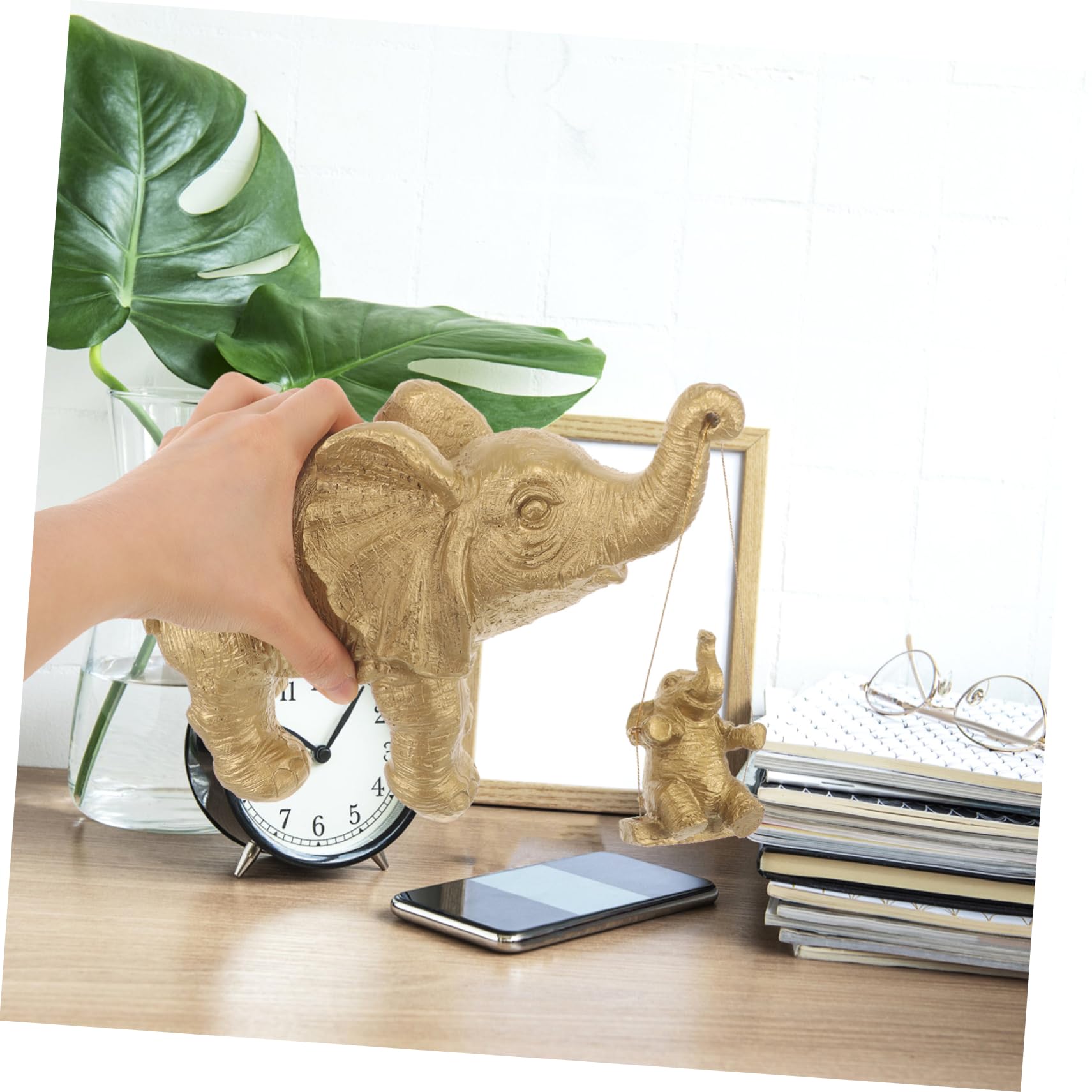 ABOOFAN Figura de Elefante de Resina Dorado, Adorno de Mesa Decorativo
