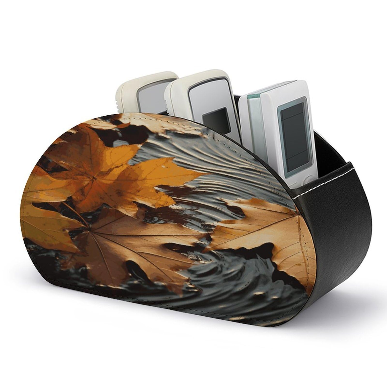 FekiLoot Fall Leaves Remote Control Holder with 5 Compartments Multi-functional TV Remote Caddy Organizer Leather TV Remote Holder Desktop Organizer Store for Bedside Table Office Desk