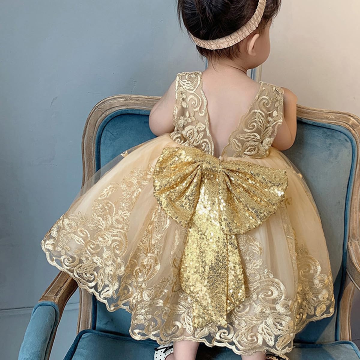 NOLITOY Vestido Princesa Niña Años Vestido de Fiesta con Lazo de Encaje para Actuaciones y Disfraces Infantiles