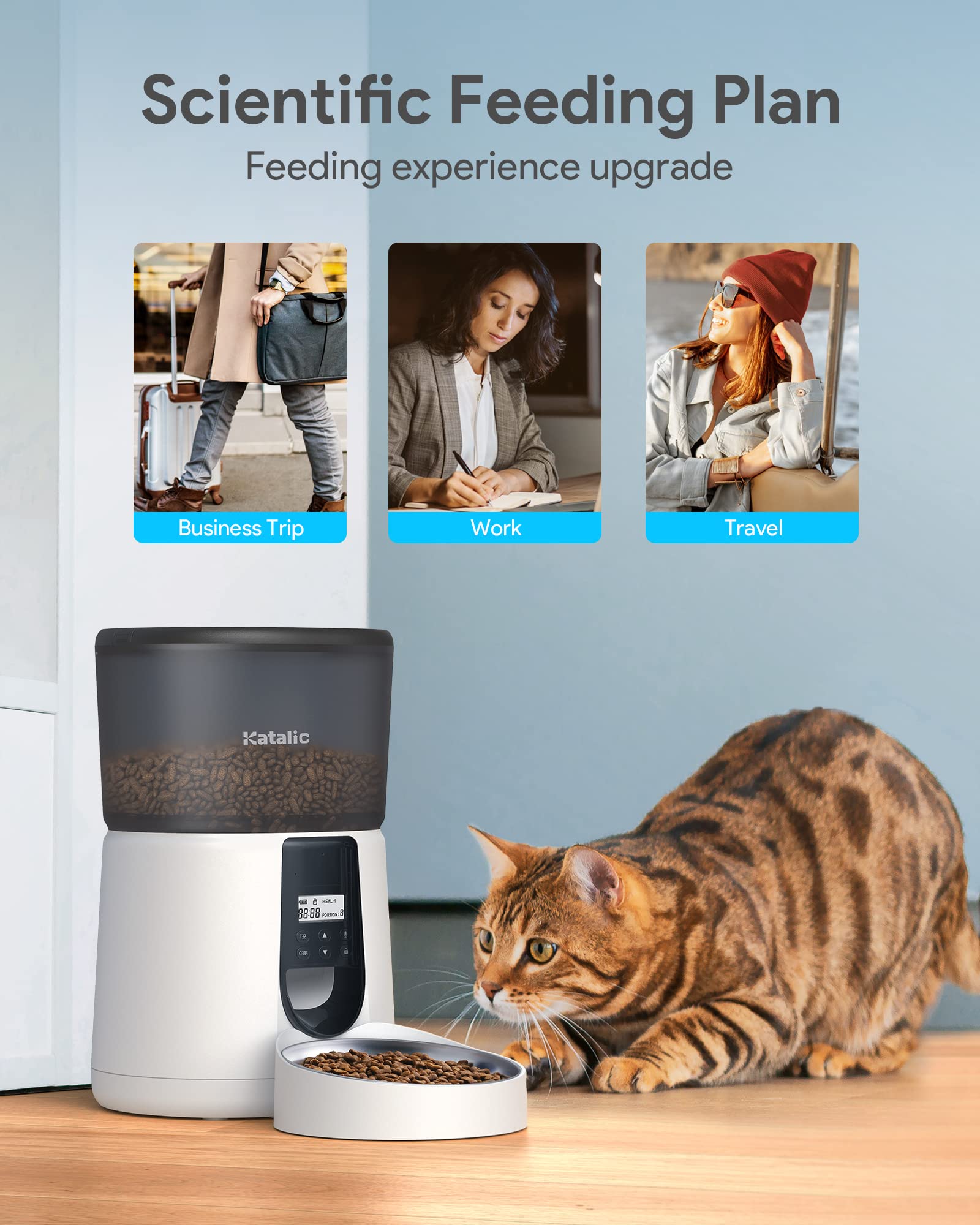 Automatic Cat Feeders, KATALIC Clogfree 4L Cat Food Dispenser with Pet