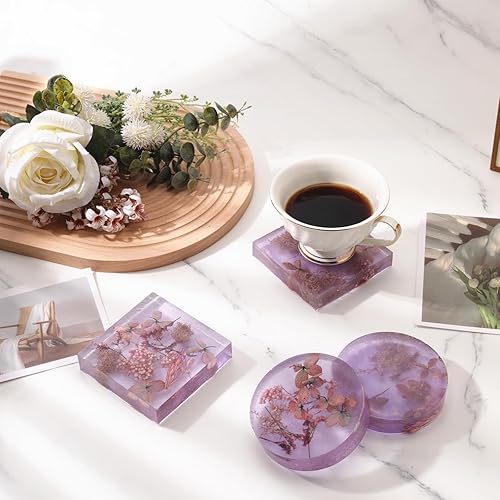 Miniatura 5 de Paquete de 8 moldes de posavasos profundos, moldes cuadrados redondos para resina epoxi, moldes de silicona para posavasos de resina para