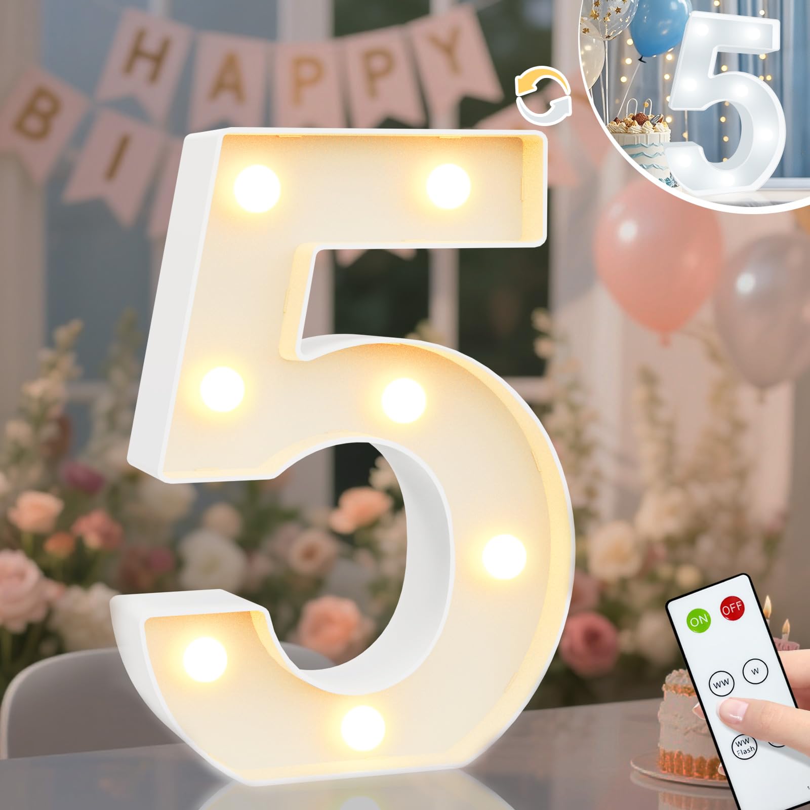 8.8" Decorative LED Light Up Numbers, Marquee Numbers Lights for 7th Birthday Decorations, Lighted Number Sign for Birthday Party Night Lights Wedding Anniversary Home Wall Decor, White Number 7 — view 76