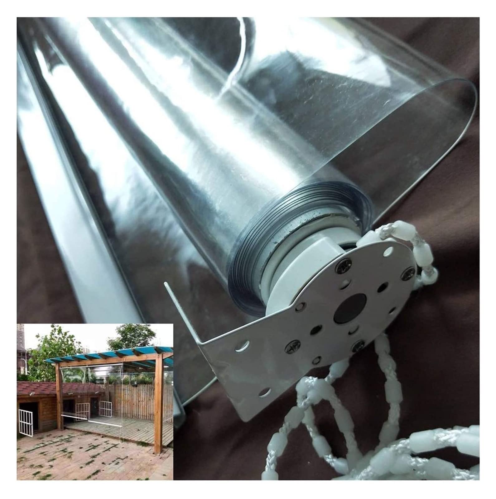 Système de levage de rideau étanche PVC clair avec roulettes pour fenêtre et pergola