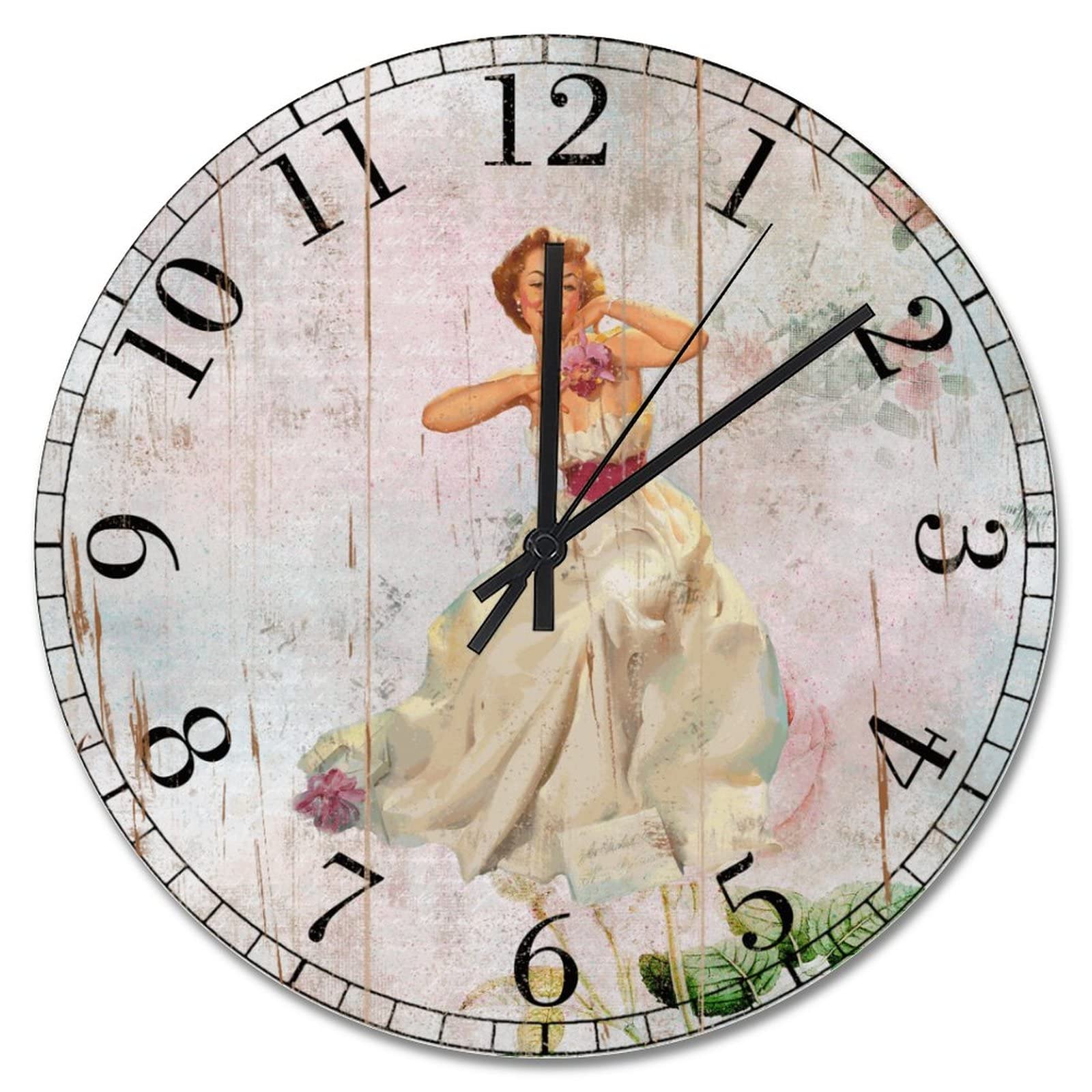 Horloge murale silencieuse à piles rustique de 38 cm avec cadran vintage