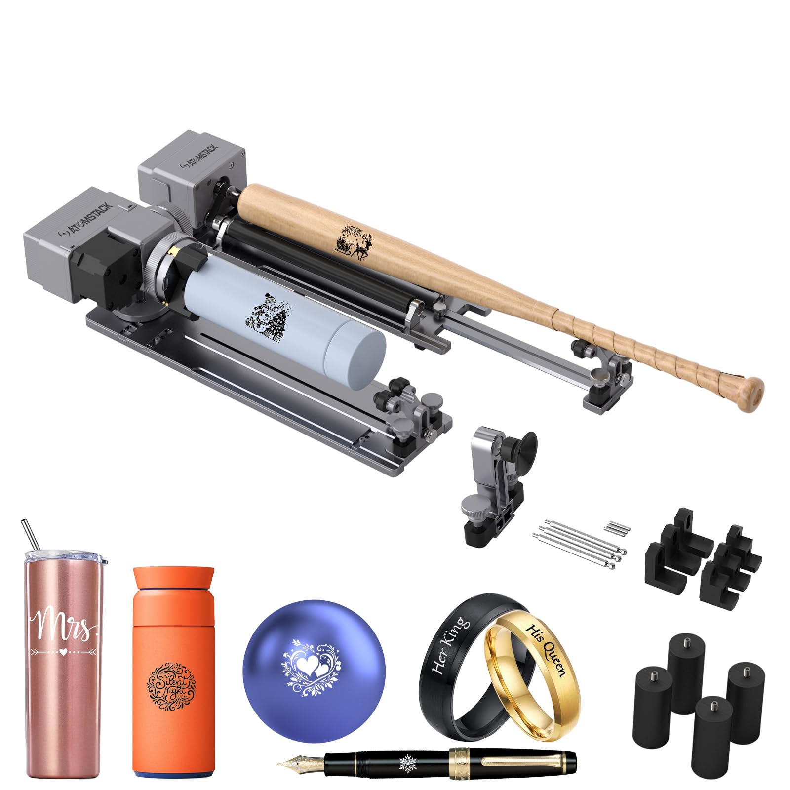 ATOMSTACK R8 Pro Laser Rotations Spannfutter: Präzisions-Dreheinheit für Kugeln, Zylinder & unregelmäßige Objekte. Kompatibel mit P1/K2/A5/A10/A20 Pro Lasergravierern. Inkl. Erhöhungsfüßen