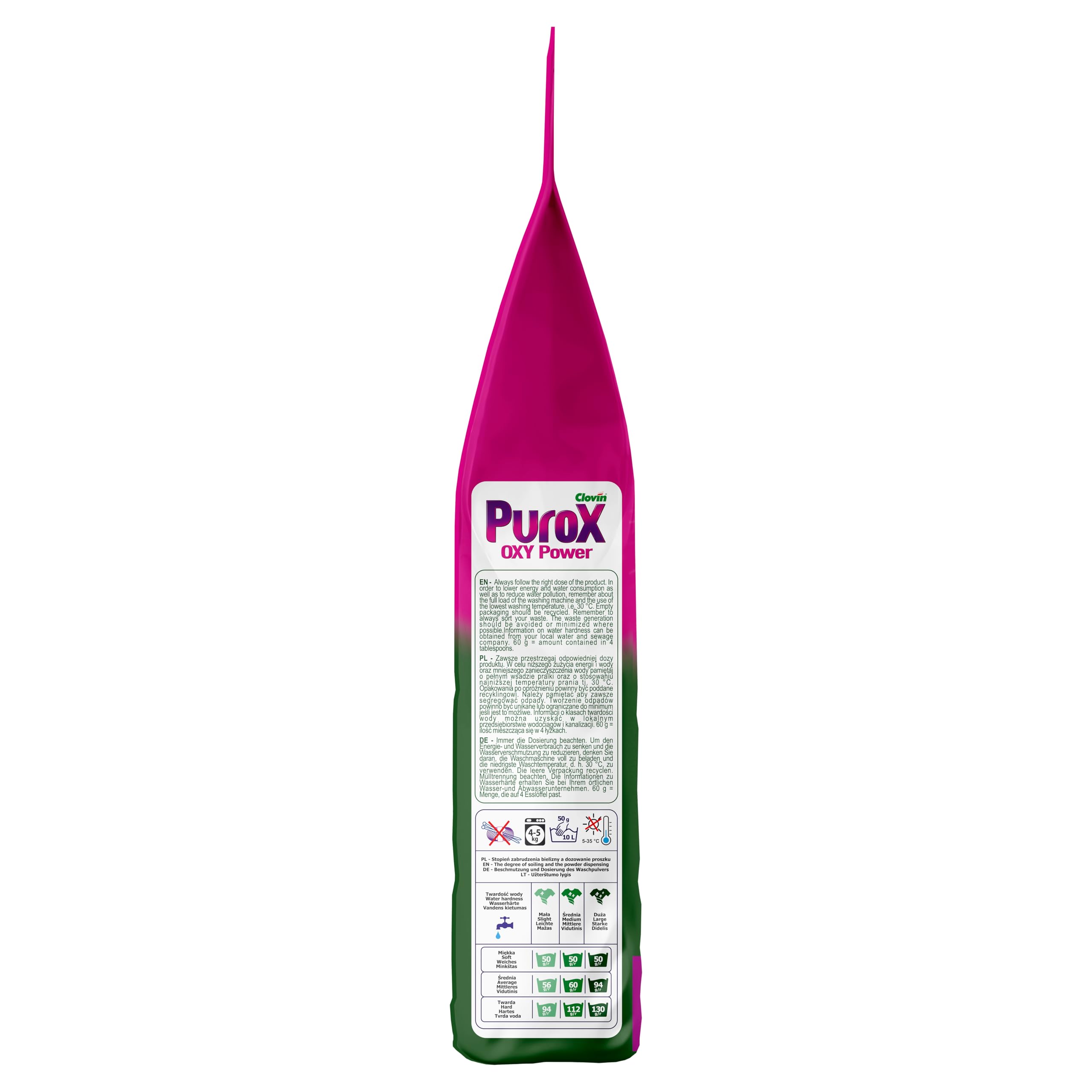 Purox OXY Power Detersivo universale in polvere in sacchetto di alluminio, detersivo potente, detersivo per tutti i tessuti, rimuove le macchie, ecologico, protegge dal calcare, 10,5 kg