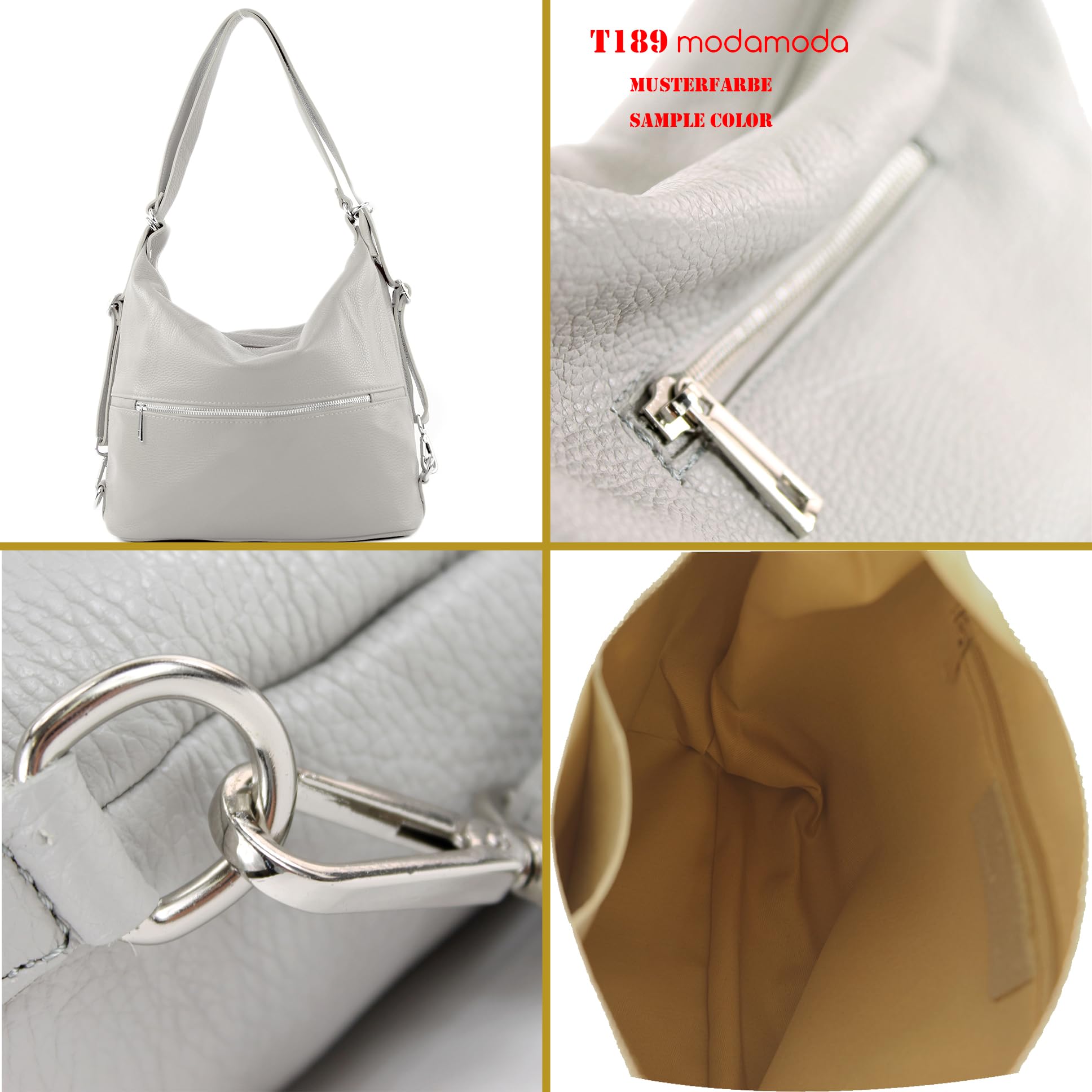 modamoda de T189 Damen Leder Rucksack Schultertasche, handmade in Italy