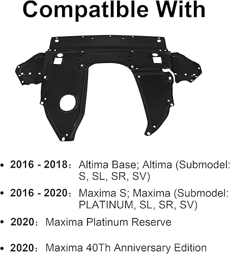 Miniatura 9 de Jenuo Protector contra salpicaduras de motor para Nissan Altima 2016-2018Nissan Maxima NI1228164 758909HS0A 2016-2021