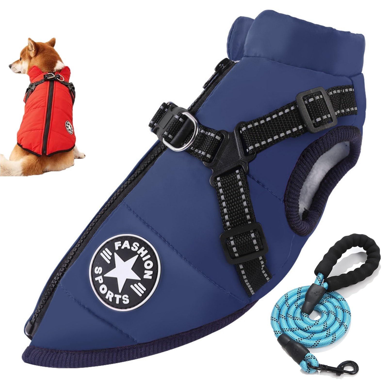 Furry King Dog Winter Coat, Furryking 3 In 1 Winter Jacket for Dogs, Dog Coat with Harness, Zippered Waterproof and Windproof Snow Jacket for Small, Medium and Large Dogs (Blue,XL)