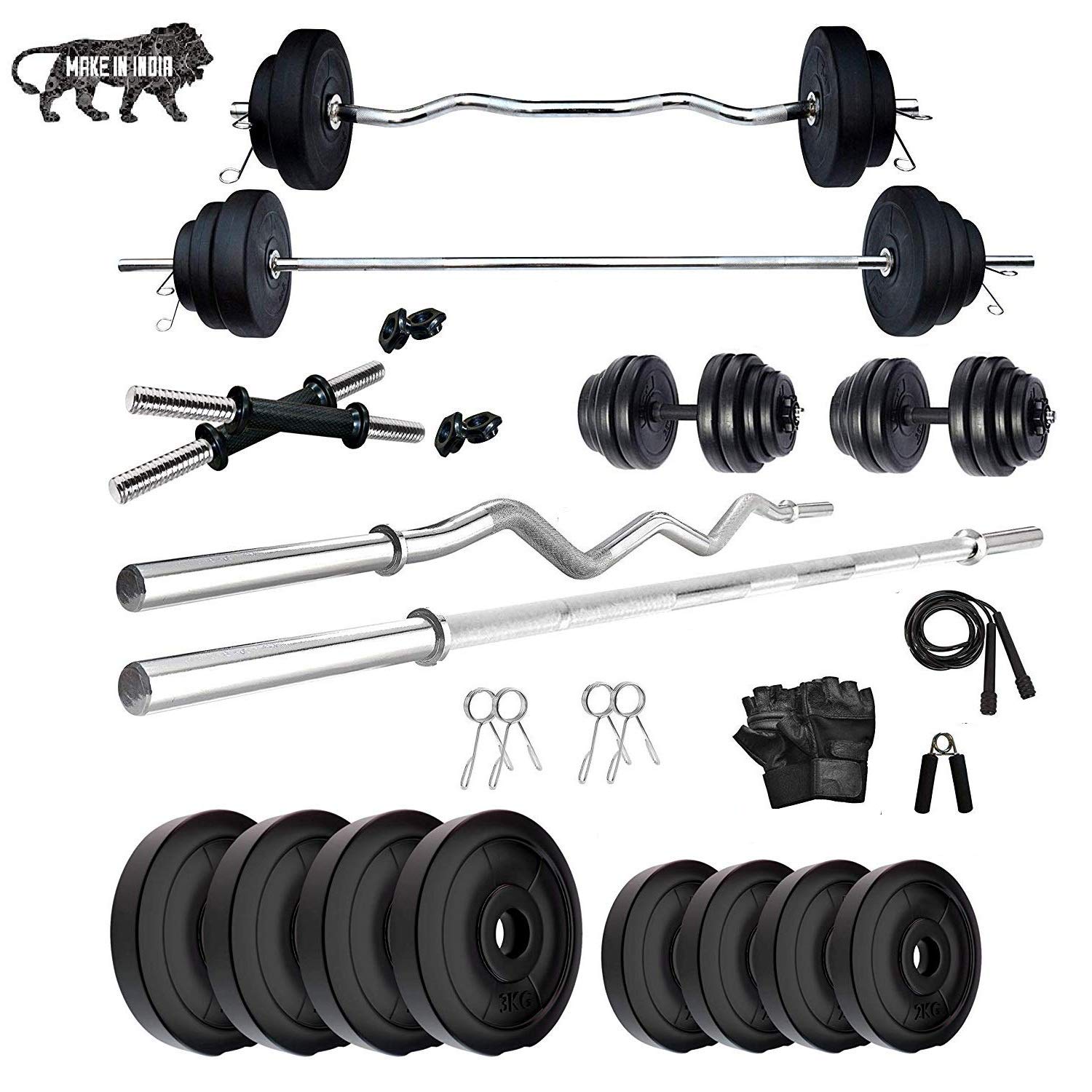 BEACON INTERNATIONAL Extreme Muscles Home Gym Set Combo with 30 Kg Weight Plates, 3 Feet Curl Straight Rod with Locks, 2 x Dumbbell with Nuts (Black, Steel) (B0885X6JQ6) Amazon Price History, Amazon Price Tracker