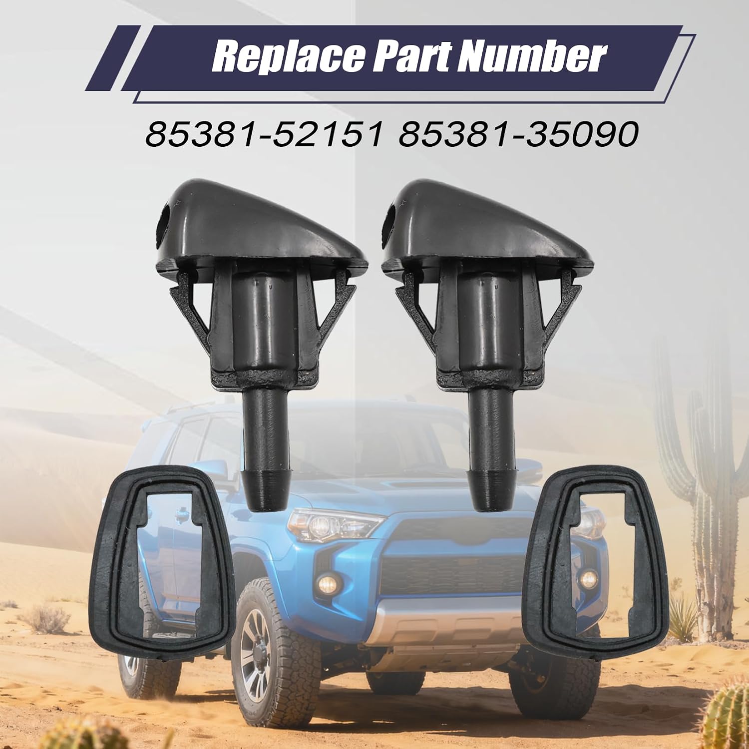 2PC Front Windshield Washer Nozzle 85381-52151 Replacement Washer Spray Nozzle Kit Compatible with Toyota 4Runner 2003-2009, 85381-35090 Windshield Fluid Spray Jet Set - Left & Right Pair