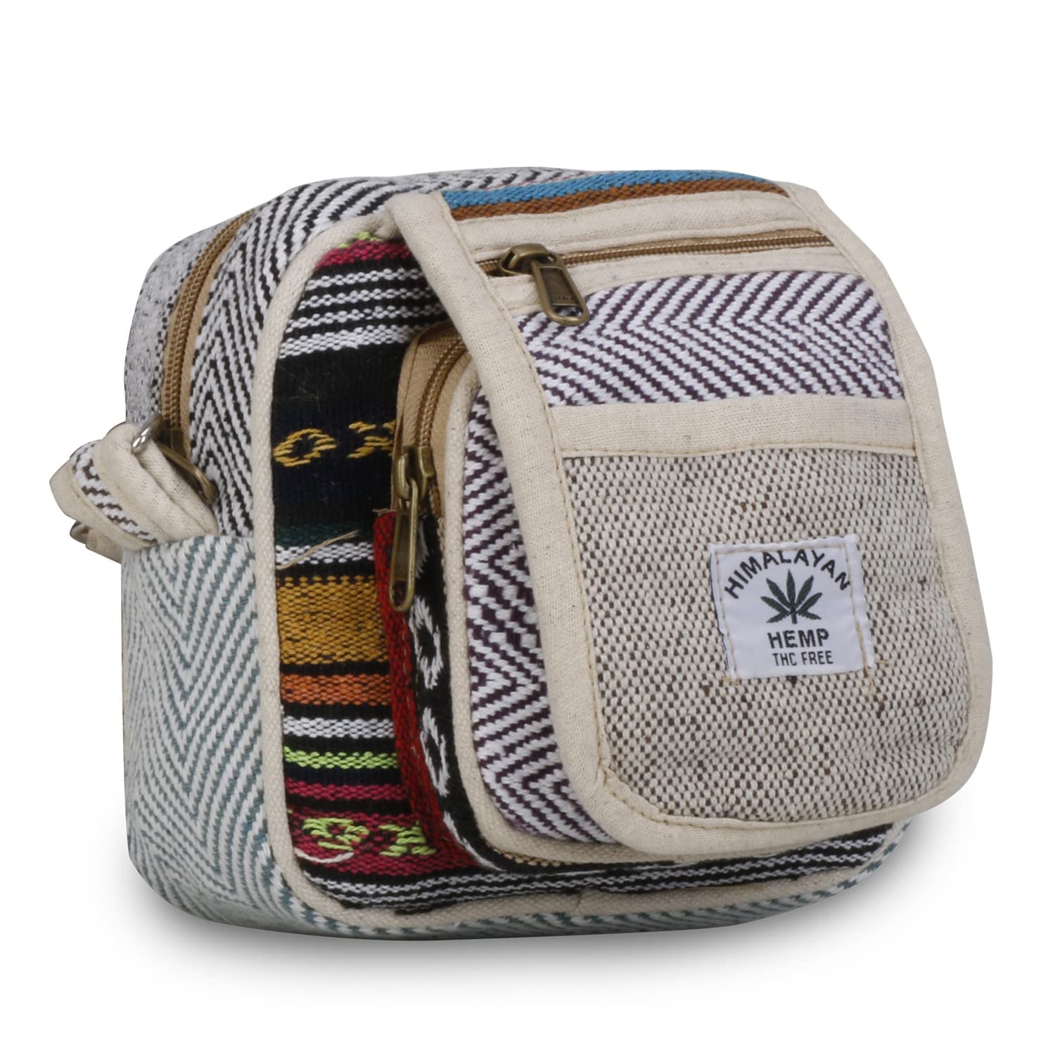 MYRIAD Dapper Pure Hemp Sling Pouch - Stylish Utility with an Eco Touch Unisex Design 3 Compartments Pack of 1 Square (Size 9 x 9 Inches)