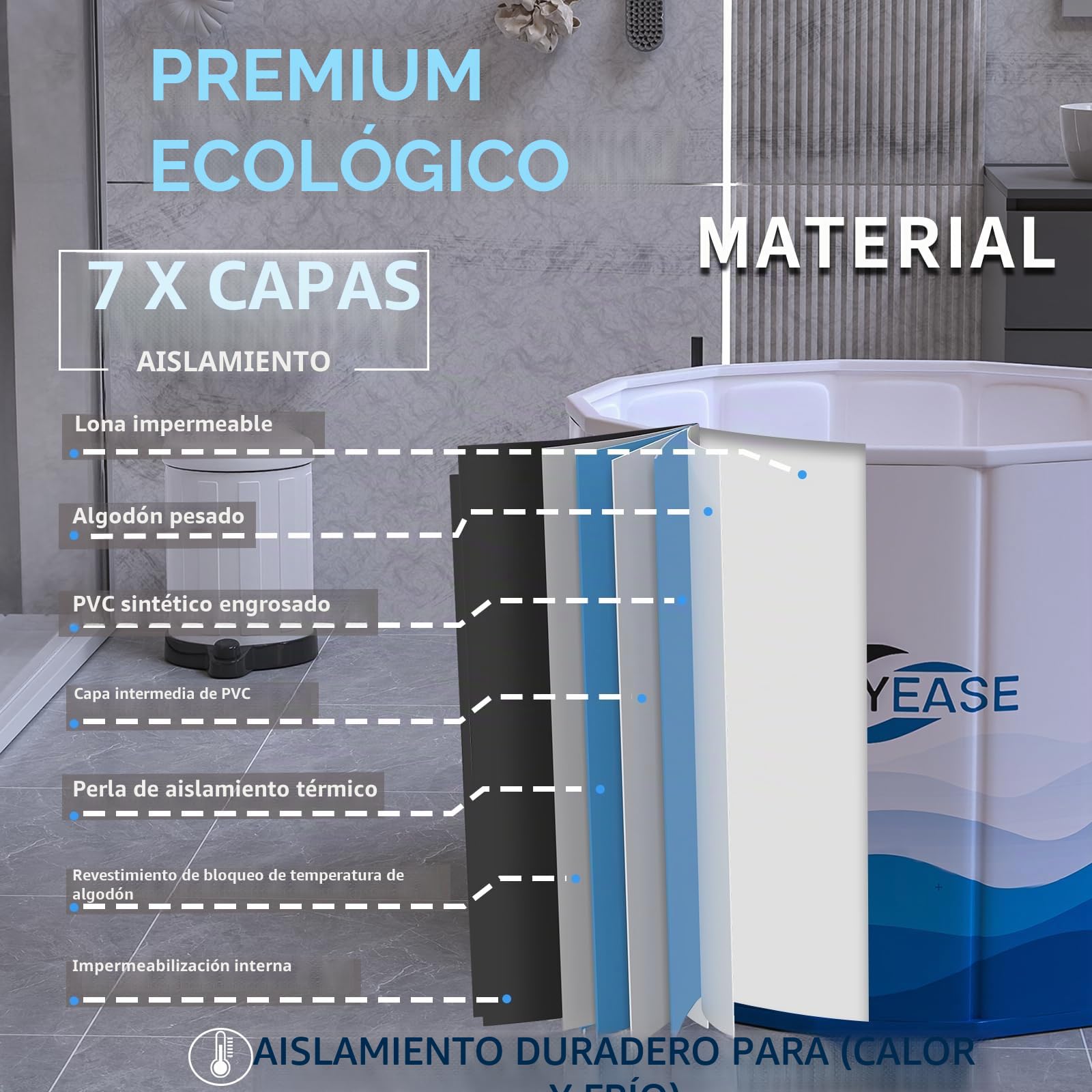 WAVYEASE Nueva Bañera Portátil Adultos（Ø80 x 65cm） - Inmersión Fría Plegable para Recuperación Muscular - Uso en Ducha/SPA Doméstico - Bañera Hielo Atletas (Blanca)
