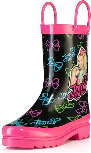 Nickelodeon JoJo Siwa - Botas de lluvia de goma para niños y niñas, con diseño de personajes impresos, impermeables, fáciles de poner, para niños