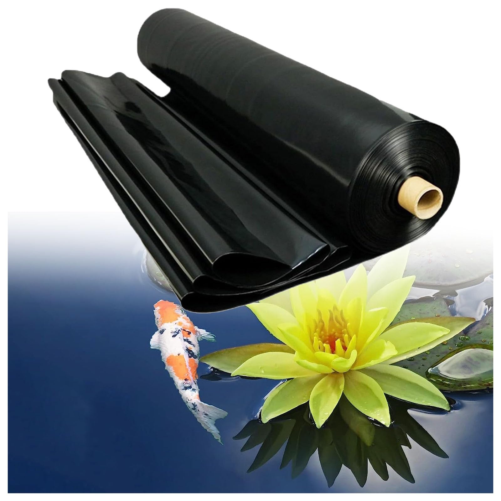 Teichfolie 1.5x5m 2x8m 3x10m 4x7m 6x8m 10x15m HDPE Teichplane Folie Schwarz Schwerlast Teichfolien Dichtungsfolie Undurchlässig Teichmembran Fischteichfolie Für Teiche, Flüsse Fontänen(Größe:1x15m(3.3