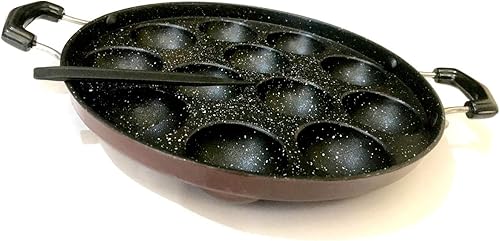Miniatura 5 de Antiadherente resistente 12 cavidades (Pits) Appam Patra mango de dos lados con tapa de acero Paniyarakkal Paniyaram Pan Aebleskiver Maker