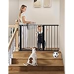 COMOMY 30 Tall Baby Gate for Stairs Doorways, Fits Openings 29.5 to 46 Wide, Auto Close Extra Wide Dog Gate for House, Pressure Mounted Easy Walk Through Pet Gate with Door, Black
