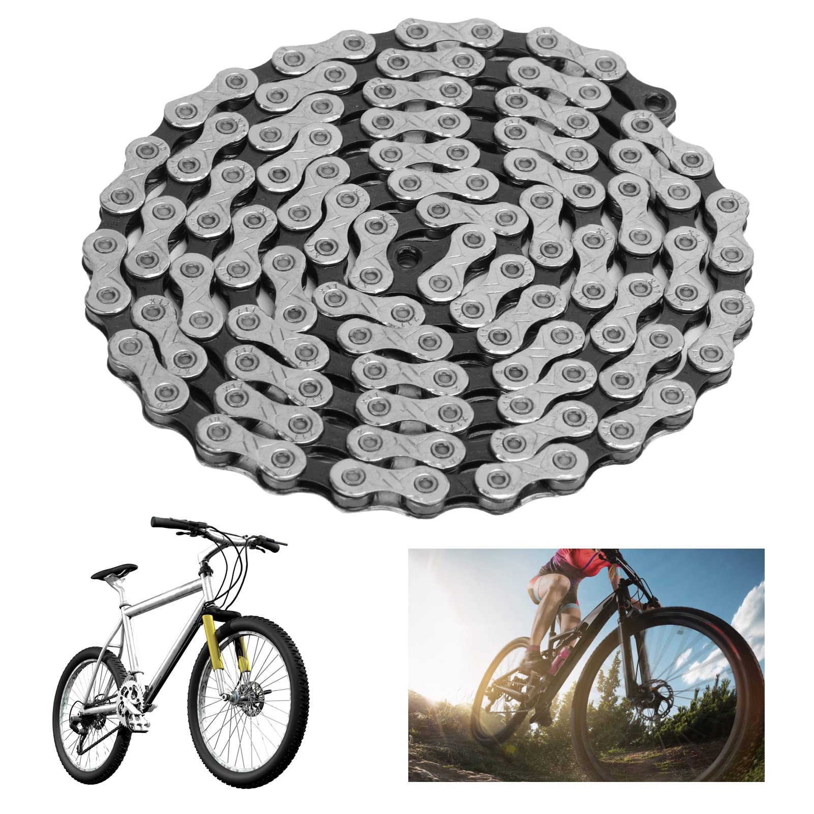 Bicicleta de carretera Cadenas de 11 velocidades Acero de aleación 116 eslabones Cadenas de bicicleta de montaña de 11 velocidades Alto rendimiento Durable Cambio suave para