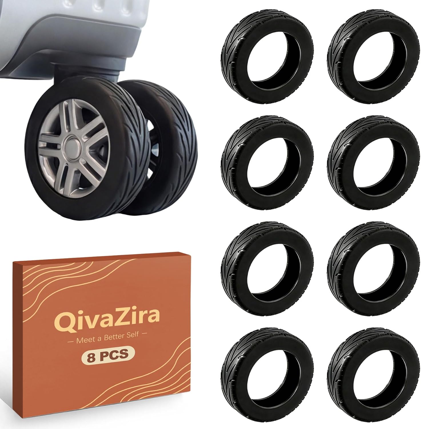 8 Pcs Silicone Luggage Wheel Covers Suitcase Wheel Protectors for Carry On Spinner Wheels Noise Reduction Casters Protection Travel Accessories for Most Suitcases Black