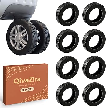 8 Pcs Silicone Luggage Wheel Covers Suitcase Wheel Protectors for Carry On Spinner Wheels Noise Reduction Casters Protection Travel Accessories for Most Suitcases Black
