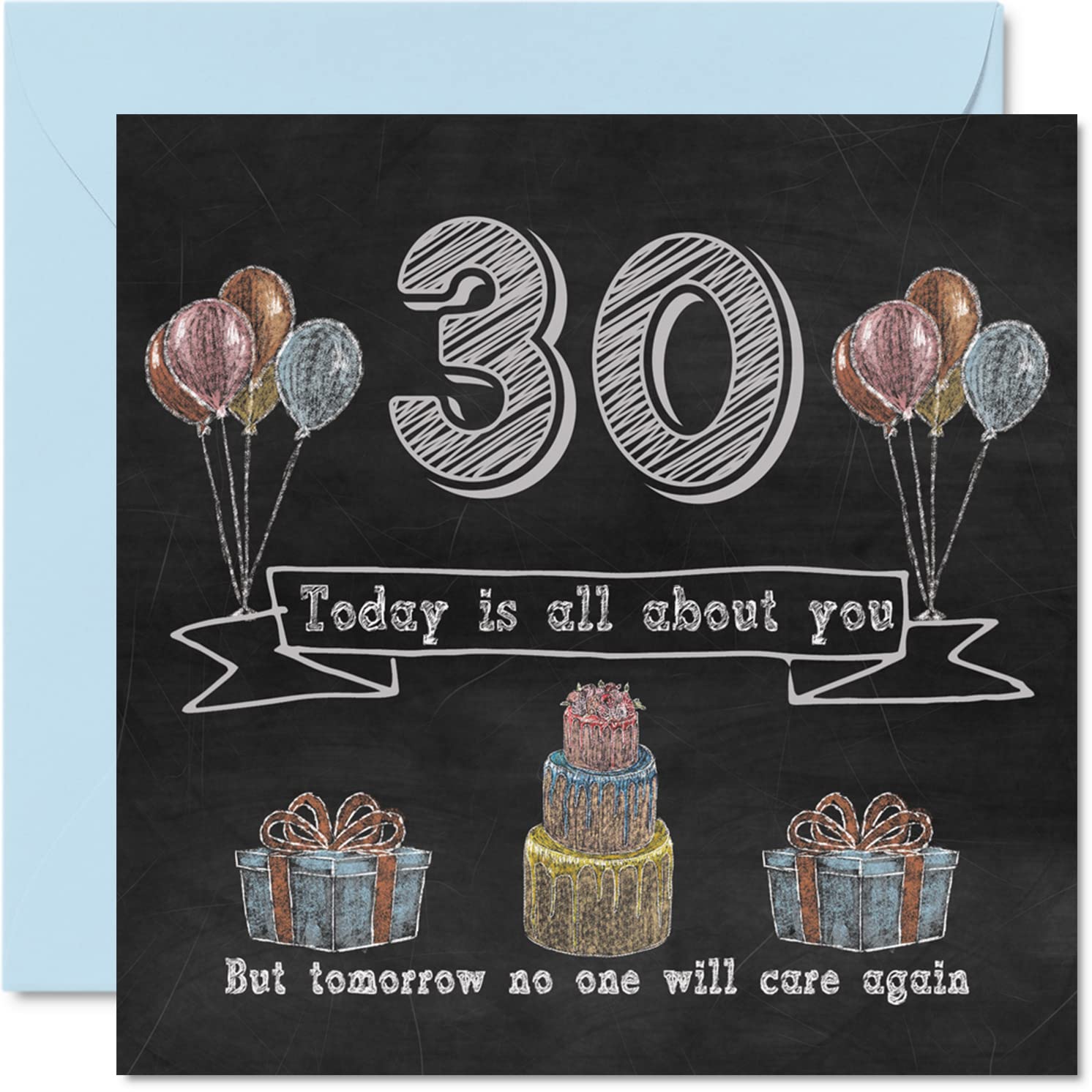 Funny 30th Birthday Cards for Men Woman - Chalk Blackboard - Happy Birthday Card for Auntie Mum Dad Daughter Son Sister Uncle Brother Cousin, 145mm Humour Banter Greeting Cards