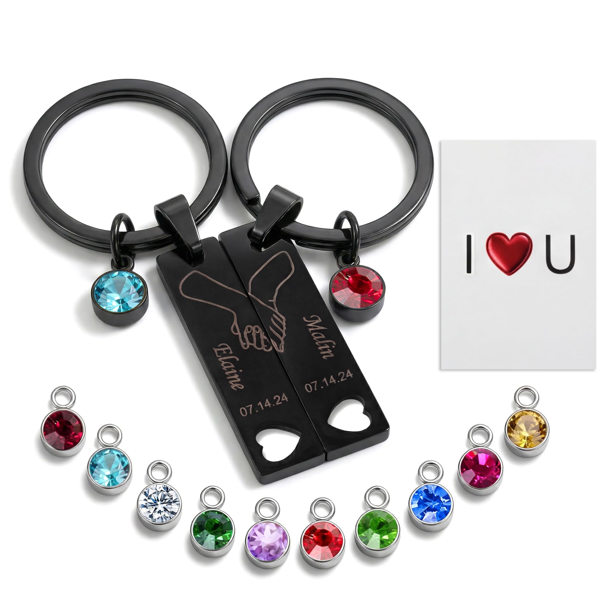 Fanery Sue Couples Keyrings,Valentines Gifts for Boyfriend Girlfriend Custom Keychain with Name/Text Matching Keyrings,Present for Husband Wife Birthday Anniversary Wedding (Black Hollow Heart)