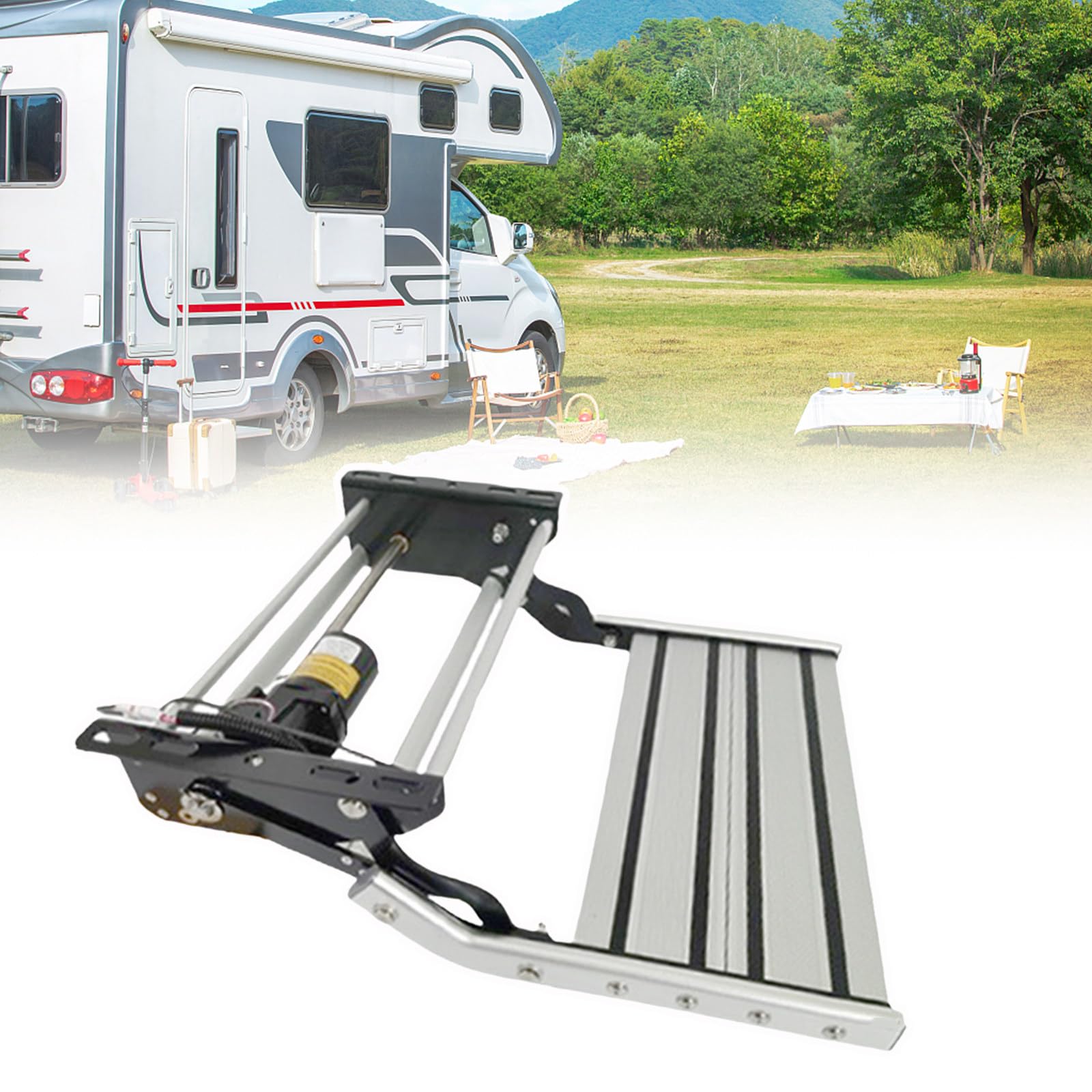 WIANQIAN Camper Entry Steps, Caravan Stair, Solid Step, Motorhome Step Ladder, Non-Slip Pedal, 12V Lighting Voltage, For Rv Camper Van Motorhome Travel Trailer Single-layerelectric