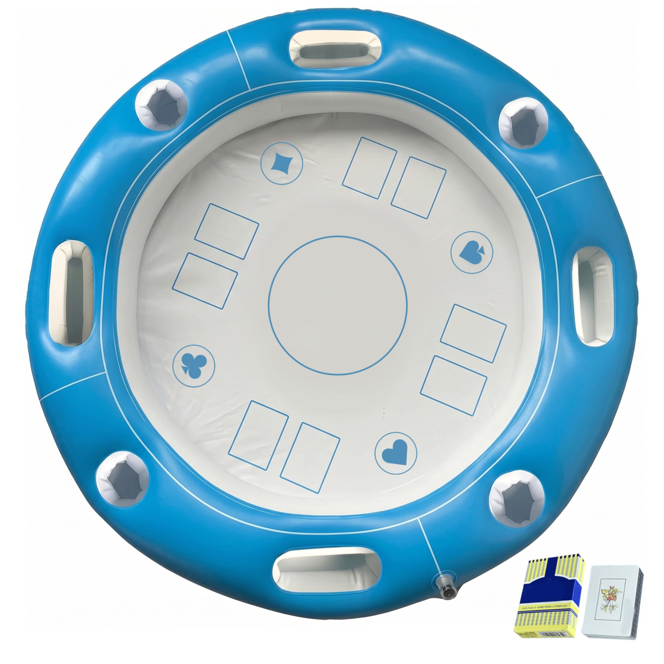 Monwssoe Floating Mahjong Table For Pool 39 Inch Round Inflatable Floating Table For Pool With Waterproof Cards - Ice Bar, Blue