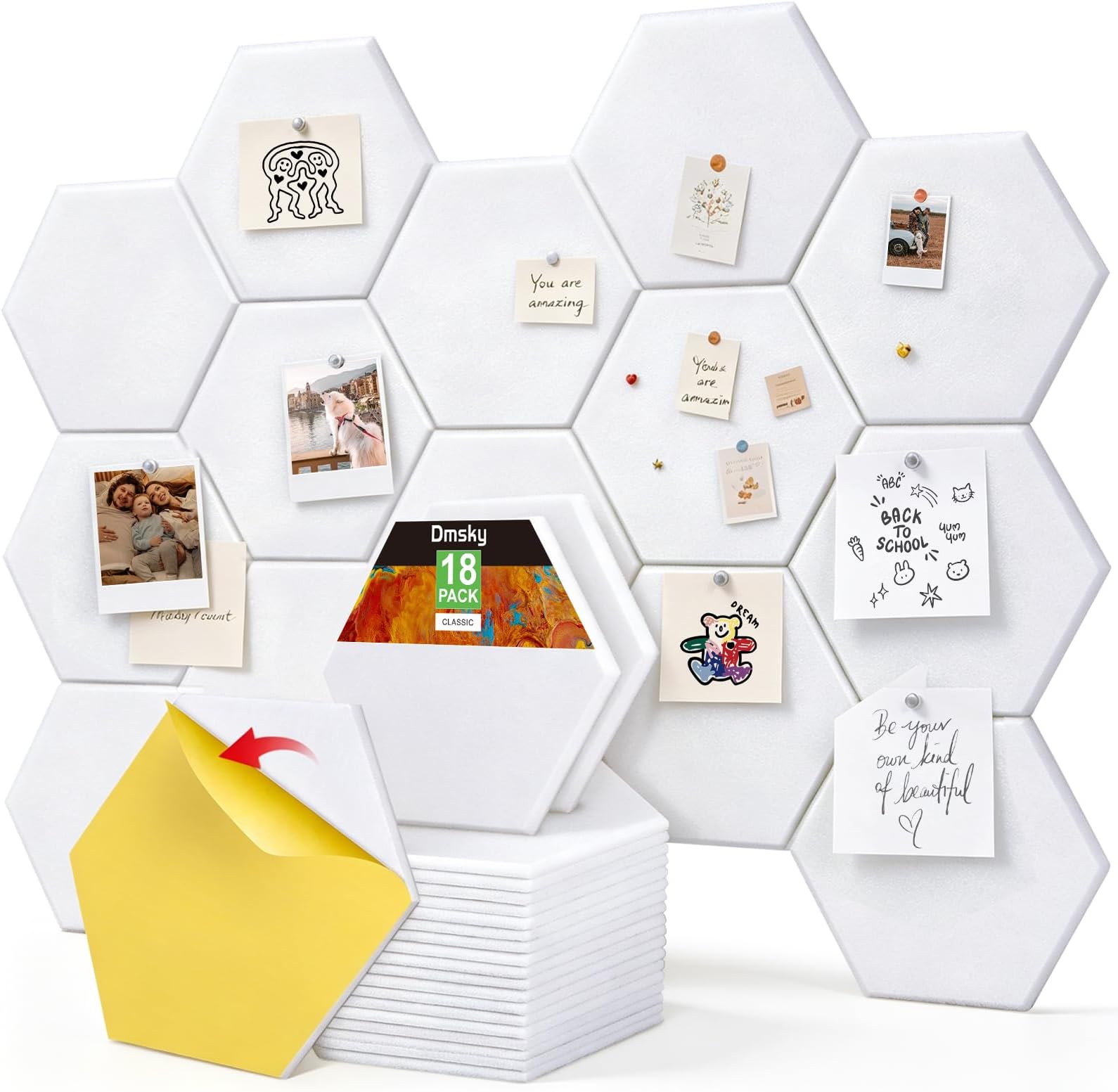18 Pack Self-Adhesive Acoustic Panels Soundproof Wall Panels 12"X10"X 0.4" Sound Absorbing Panel for Decoration Sound Deadening Panels Acoustic Treatment Panel for Home Office(White Hexagonal Design) | Cork Board for Office School Home Wall Decor,White Felt Wall Tiles,12"X10"X 0.4" Hexagon Cork Board