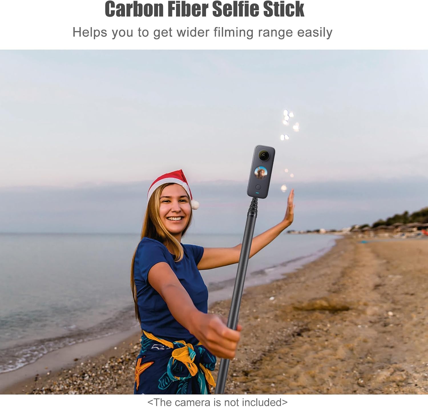 Andoer 500cm/197in Portable Selfie Stick Carbon Fiber Stand Camera Bracket 1/4 Inch Screw Mount Compatible with GoPro/ Insta360 X2/X3/X4 and More Camera