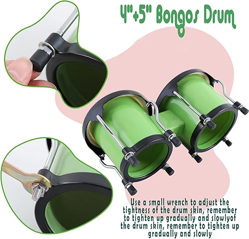 Miniatura 29 de EastRock Bongo - Juego de tambor de 4 y 5 pulgadas para adultos, tambor de percusión con llave de afinación (azul)