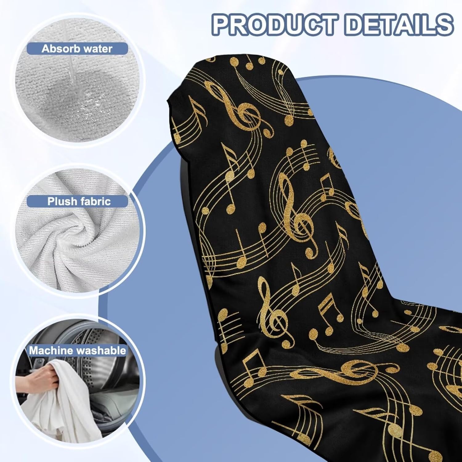 Music Note Pattern Seat Covers for Car, Universal Fit Car Decoration Accessories Anti Dust Auto Front Seat Slipcover with Storage Bag, 2 Pack