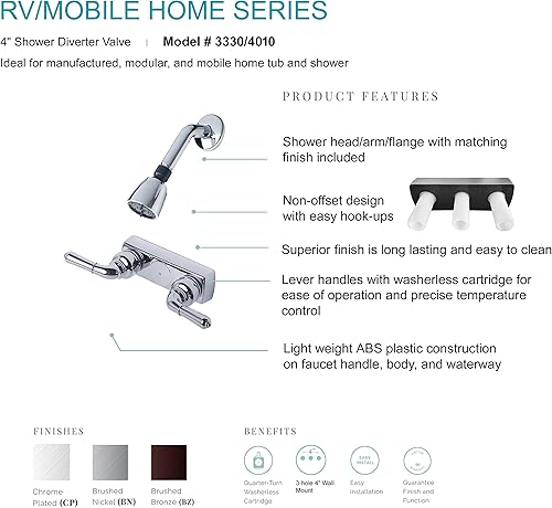 Miniatura 2 de Laguna Brass 3330BZ4010BZ Válvula de ducha de dos manijas no metálica de 4 pulgadas con acabado de bronce cepillado con cabezal de ducha