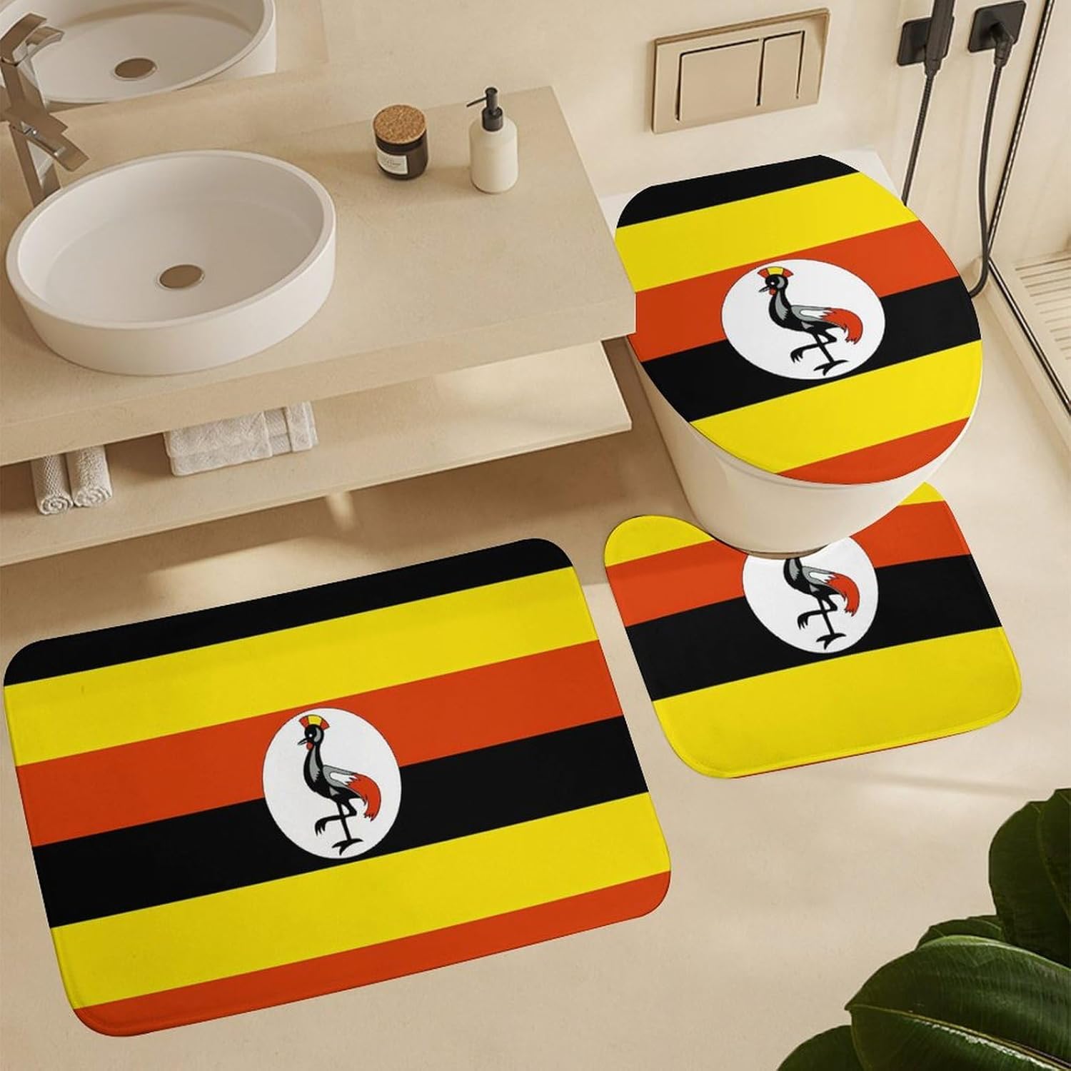 Uganda Ugandan Flag Bathroom Sets with Shower Curtain and Rugs 4 Piece with U-Shaped Floor Mat Toilet Lid Cover