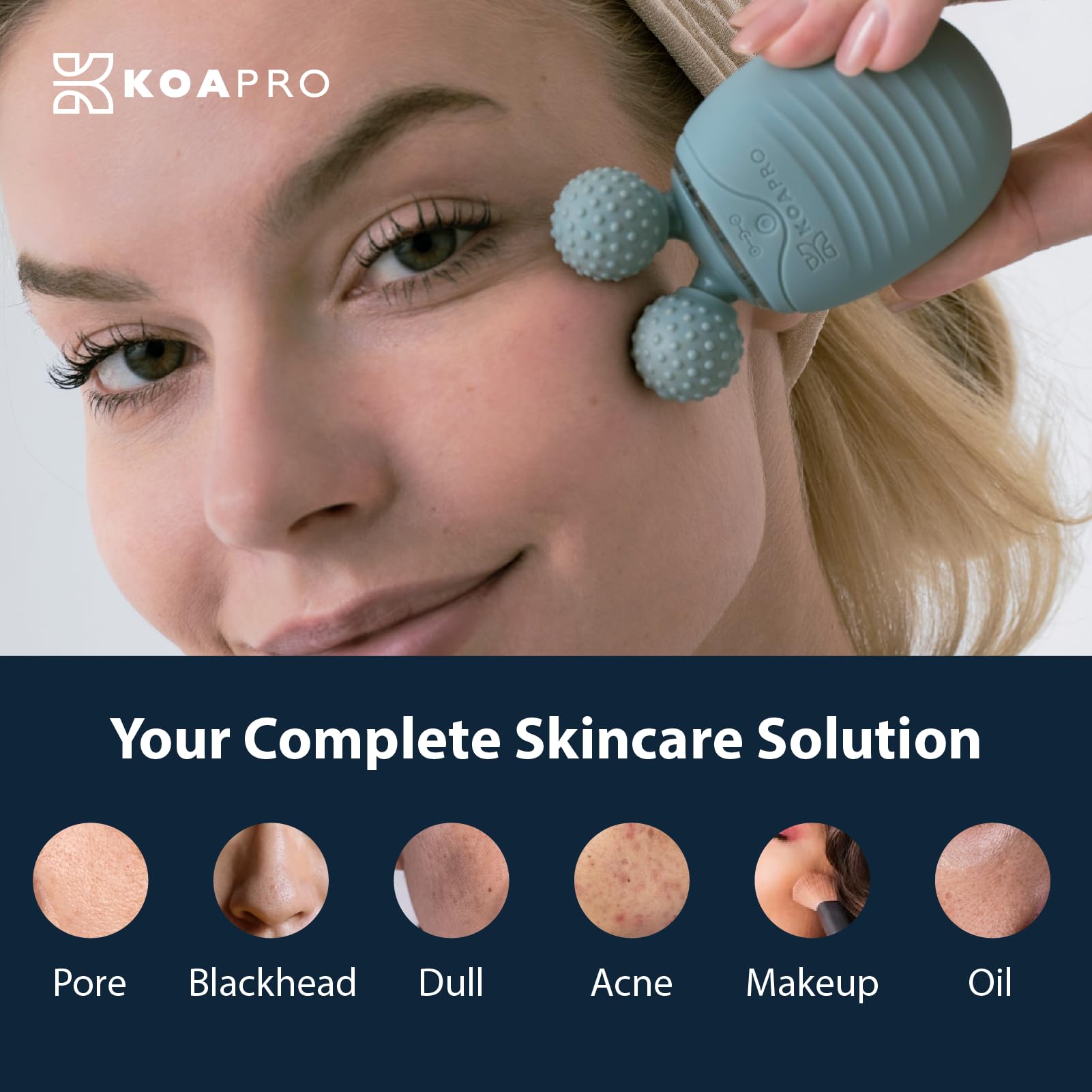 KOA PRO Sonic - Cepillo de limpieza facial - Rodillo vibrador para el cuidado de la piel - Limpiador facial de silicona - Exfoliante facial para limpieza profunda, masaje, exfoliación - Recargable