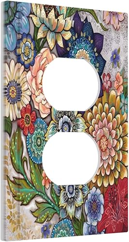 Miniatura 2 de Placa frontal eléctrica de 1 banda para interruptor de luz dúplex con diseño floral bohemio brillante, placa frontal decorativa de tamaño estándar