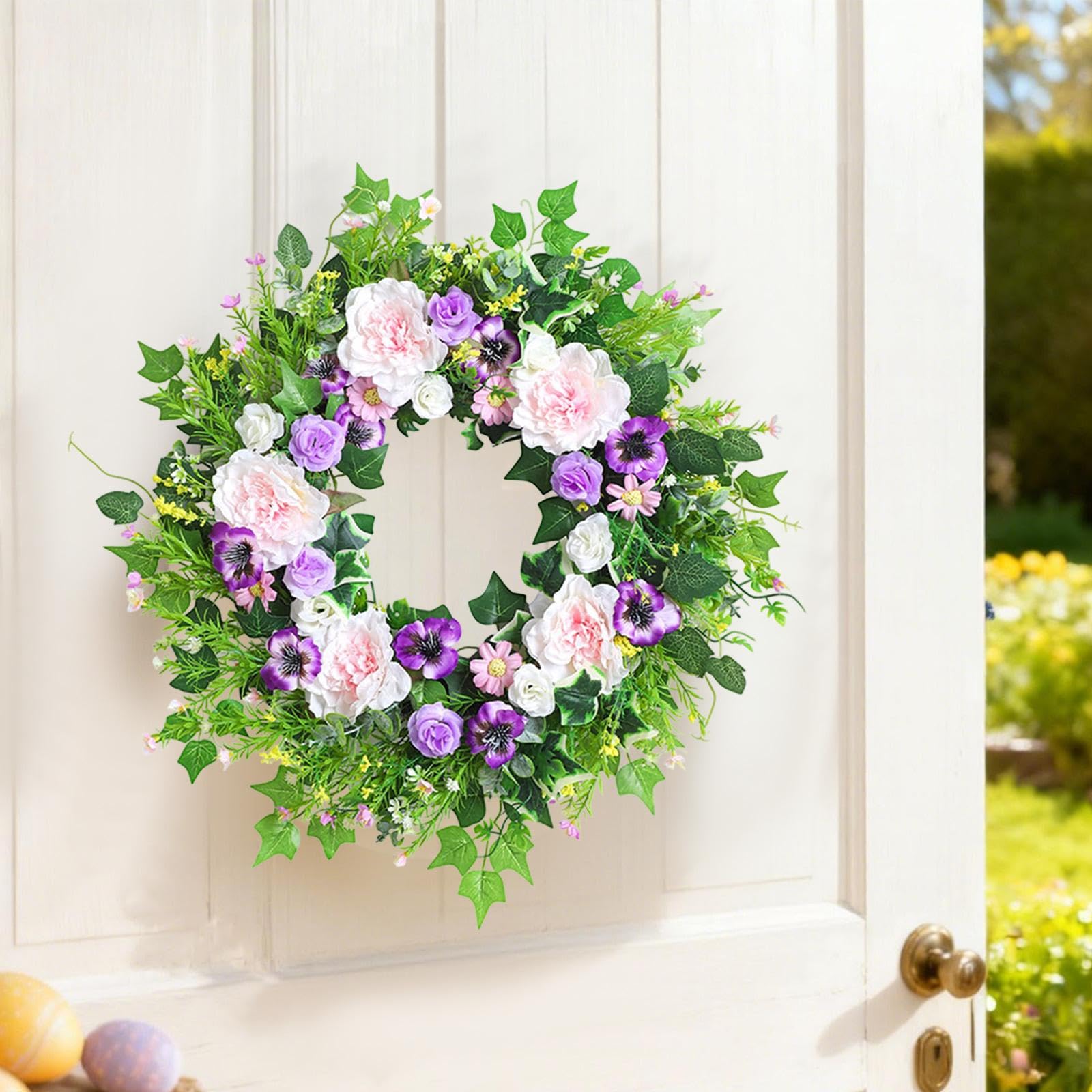 Ghirlanda Primaverile-Estiva da Appendere alla Porta D'ingresso, Fogliame Verde, 45 Cm