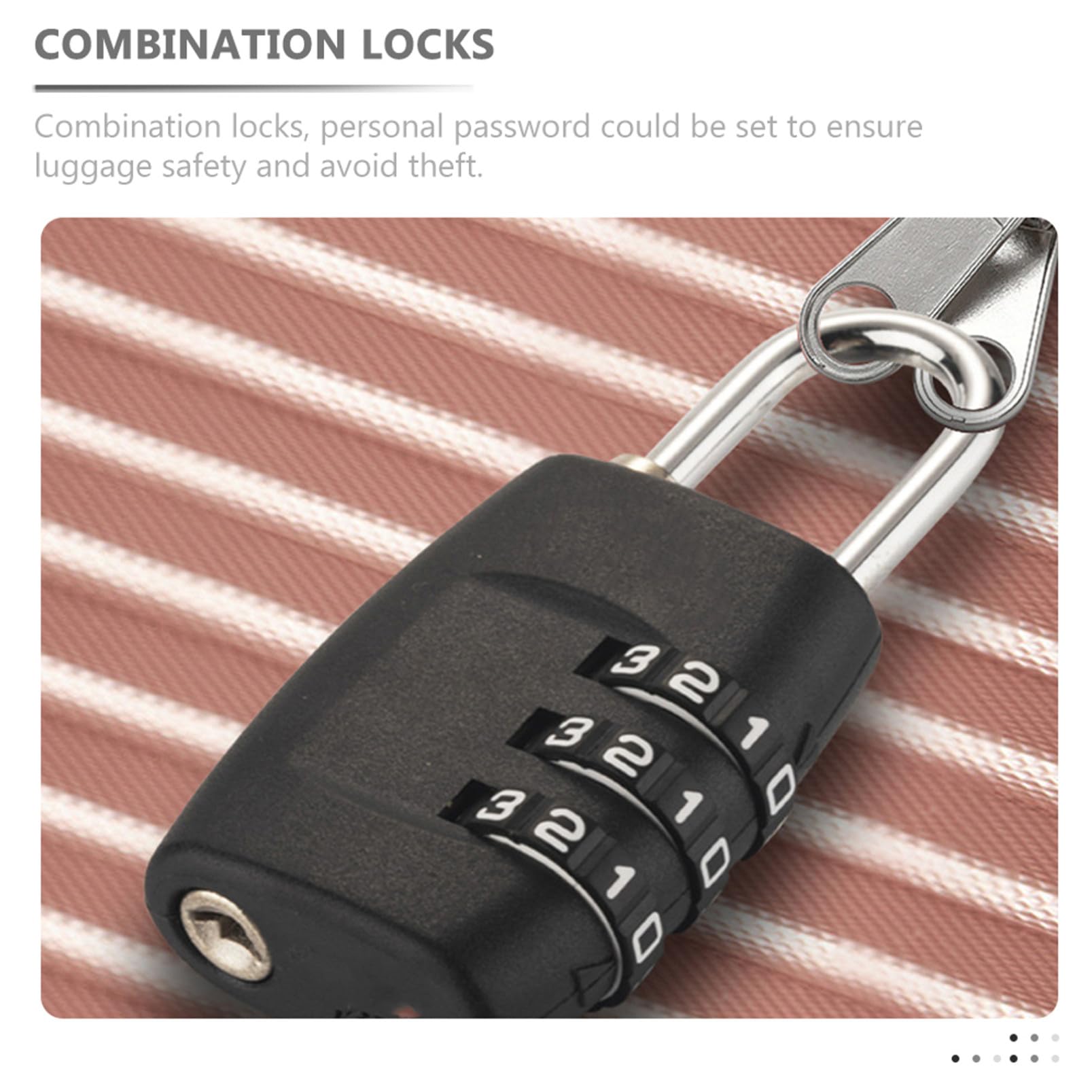 Lucchetto con Codice per Bagagli a 3 Numeri, 3 Pezzi Nero | PC e Acciaio, Impostazione Password, per Zaini e Borse, Uso Viaggio, Semplice e Moda
