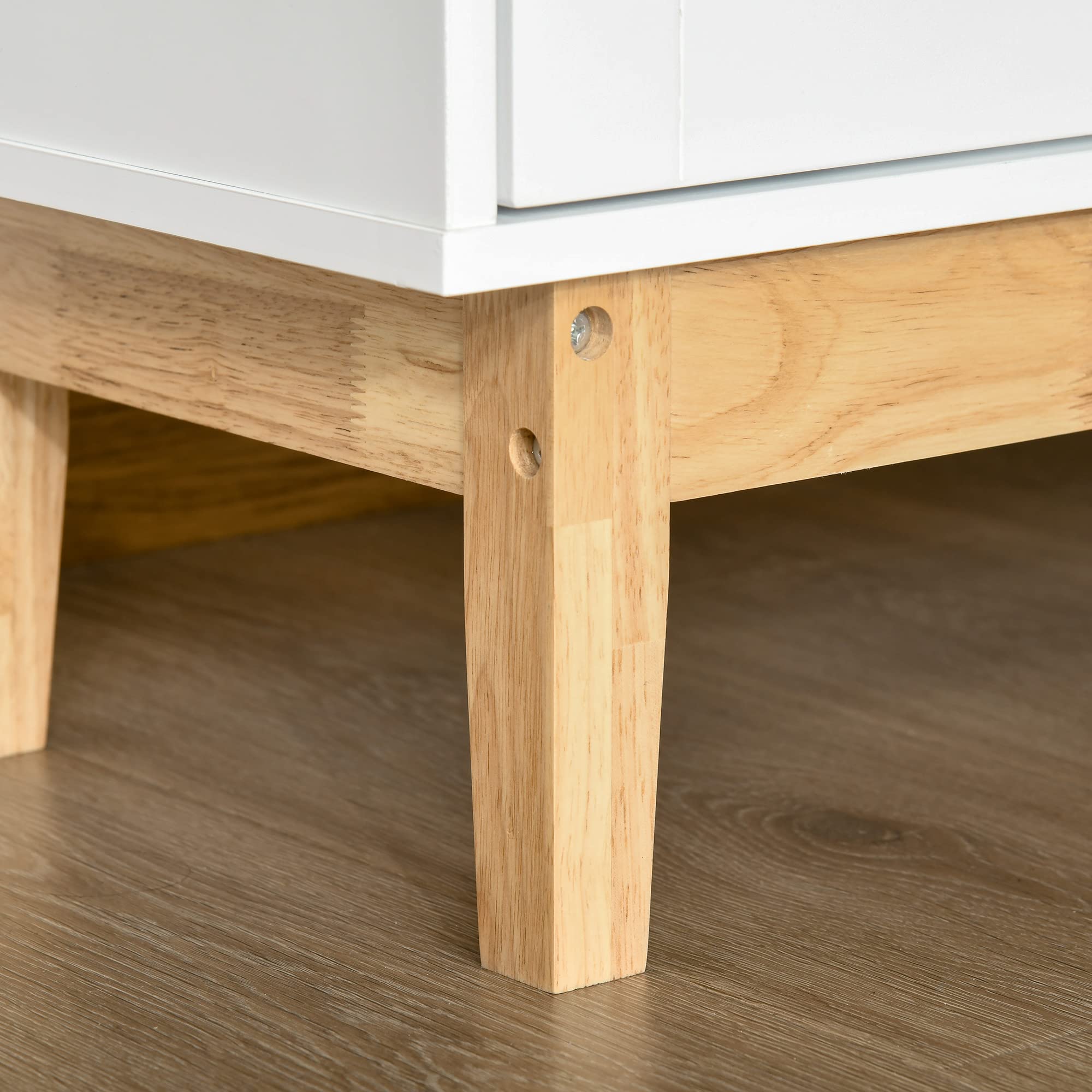 HOMCOM Credenza Moderna con Armadietto, 3 Ripiani Laterali in Legno Massiccio con Cantinetta Portabottiglie, Salvaspazio, 103x34x80cm Bianco