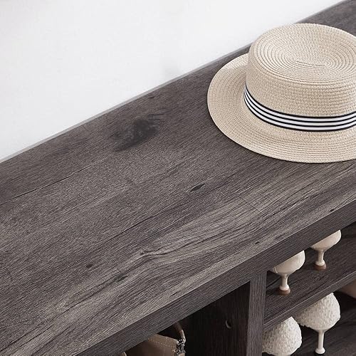 Miniatura 4 de EXCEFUR Banco de entrada, banco de almacenamiento industrial de metal y madera para sala de estar, asiento de banco para zapatos de interior, 43.3