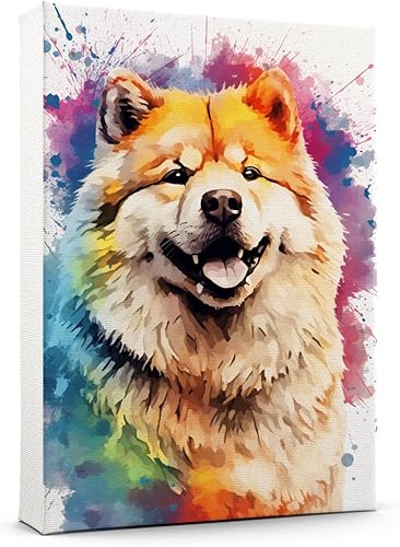 Thuan Colorfull Chow Chow - Arte de pared abstracto de perro, póster de animales en lienzo, impresiones de pintura linda imagen para niños sala de
