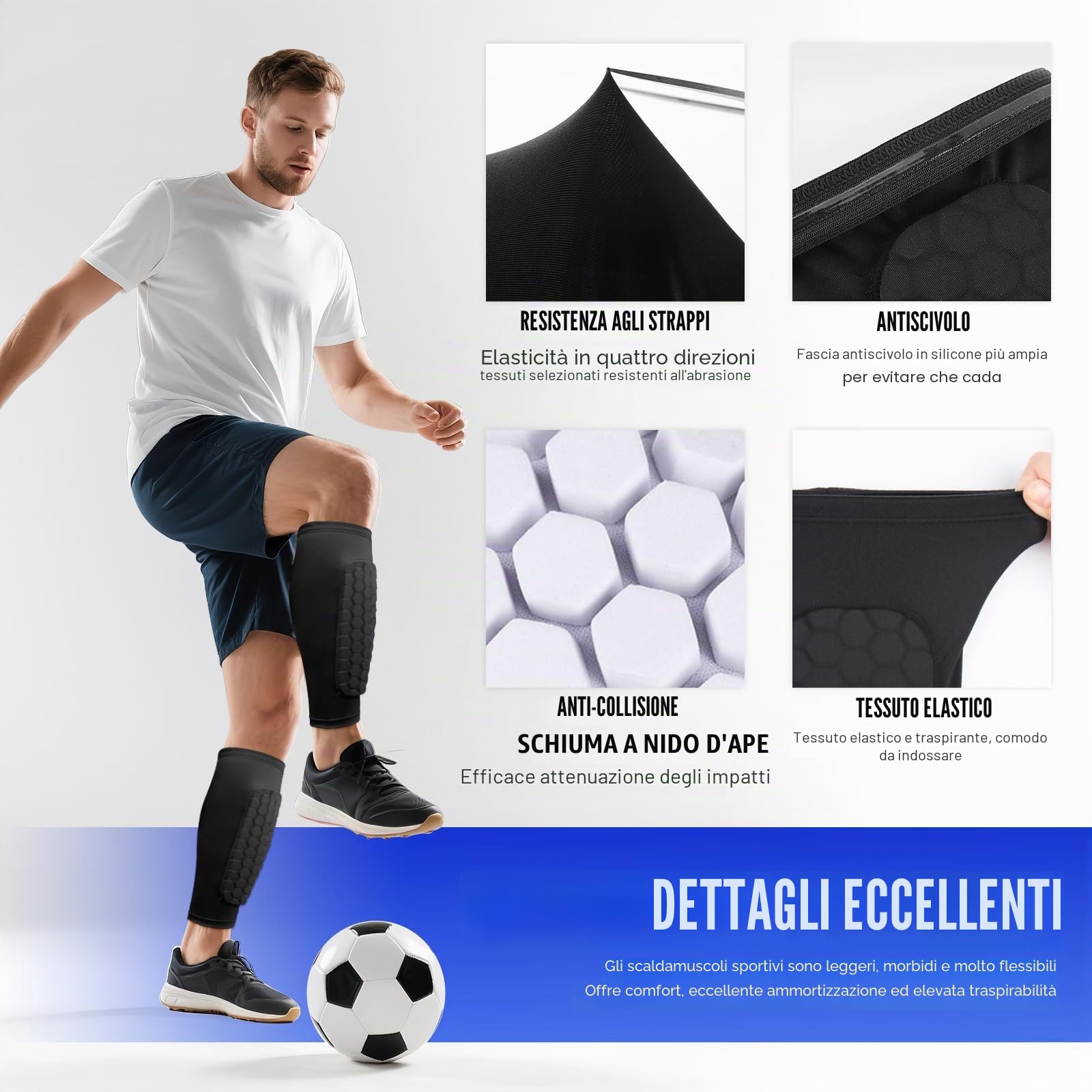Pardofelis 2 Paia Parastinchi Calcio per Bambino Adulto, Protezione Polpaccio Traspirante e Antiscivolo, Parastinchi da Calcio a Nido d'ape per Bambino Gioventù Uomo Donna Sport All'aperto