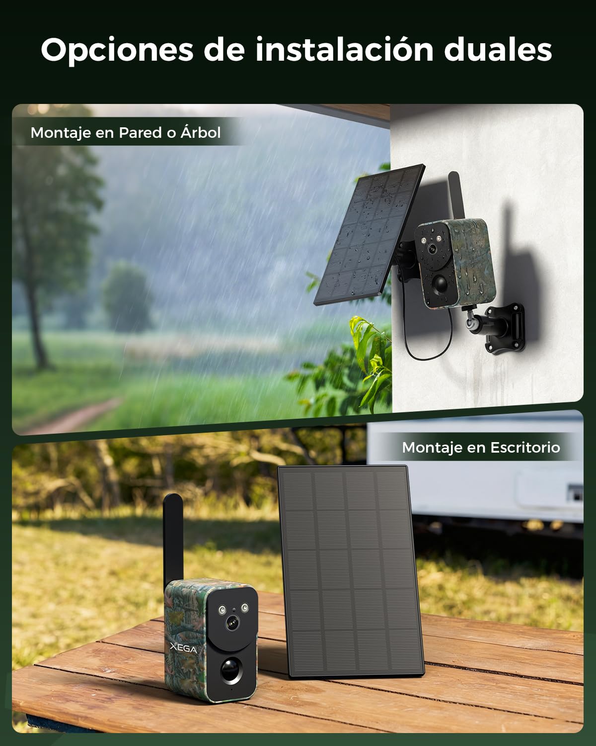 Xega 4G LTE Solar Cámara de Vigilancia con Tarjeta SIM, 10000mAh Batería | Detección de Movimiento,Audio Bidireccional,Foco y Sirena, Alertas por Aplicación,Resistente al Clima No Compatible con WiFi