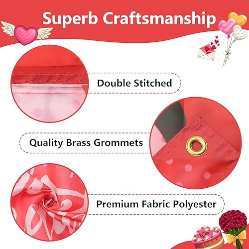 Miniatura 2 de Arosche Cubierta grande para puerta del día de San Valentín de 6 x 2.9 pies, decoración romántica de corazones románticos, fondo colgante para