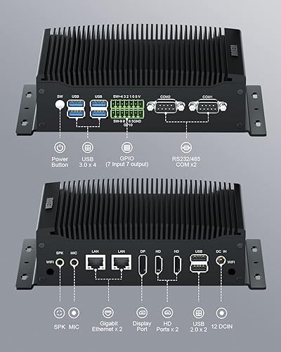 Miniatura 3 de WEIDIAN PC industrial, mini PC sin ventilador, Core i5 10210U (hasta 4.20 GHz), pantalla triple 2HD+DP, 2RS232RS422RS485 COM, LAN 2RJ45, 6USB, GPIO,