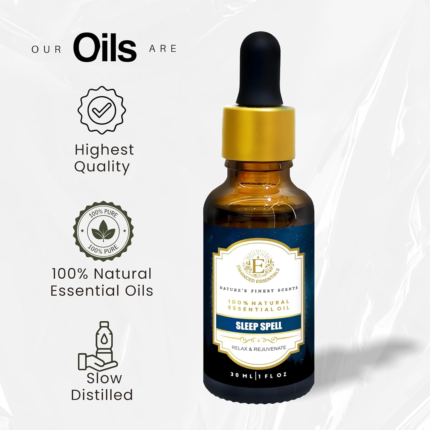Sleep Spell Essential Oil Blend by Enhanced Essentials|Slow-Distilled French Lavender, Sandalwood, Rose|Promotes Deep Sleep & Calm|for Diffuser, Pillow & Bath|1 fl oz (30 ml) (Sleep Spell)