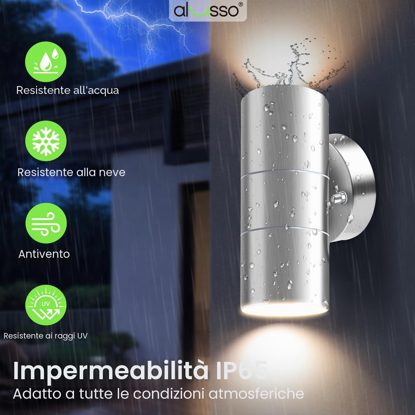 ALUSSO Acciaio Inox LED Lampade da Parete 8W 750LM, Argento, Set di 2