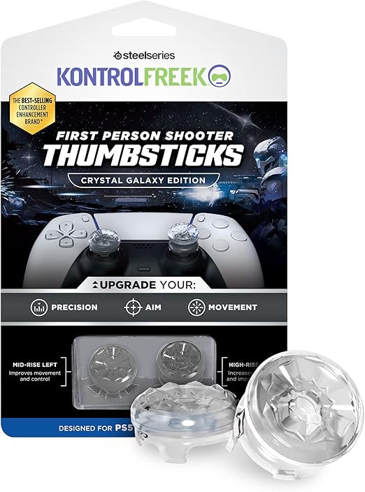 KontrolFreek FPS Freek Galaxy Crystal for PlayStation 4 (PS4) and PlayStation 5 (PS5) Controller | Performance Thumbsticks | 1 High-Rise, 1 Mid-Rise | Crystal