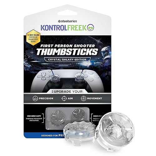 KontrolFreek FPS Freek Galaxy Crystal for PlayStation 4 (PS4) and PlayStation 5 (PS5) Controller | Performance Thumbsticks | 1 High-Rise, 1 Mid-Rise | Crystal - PS5