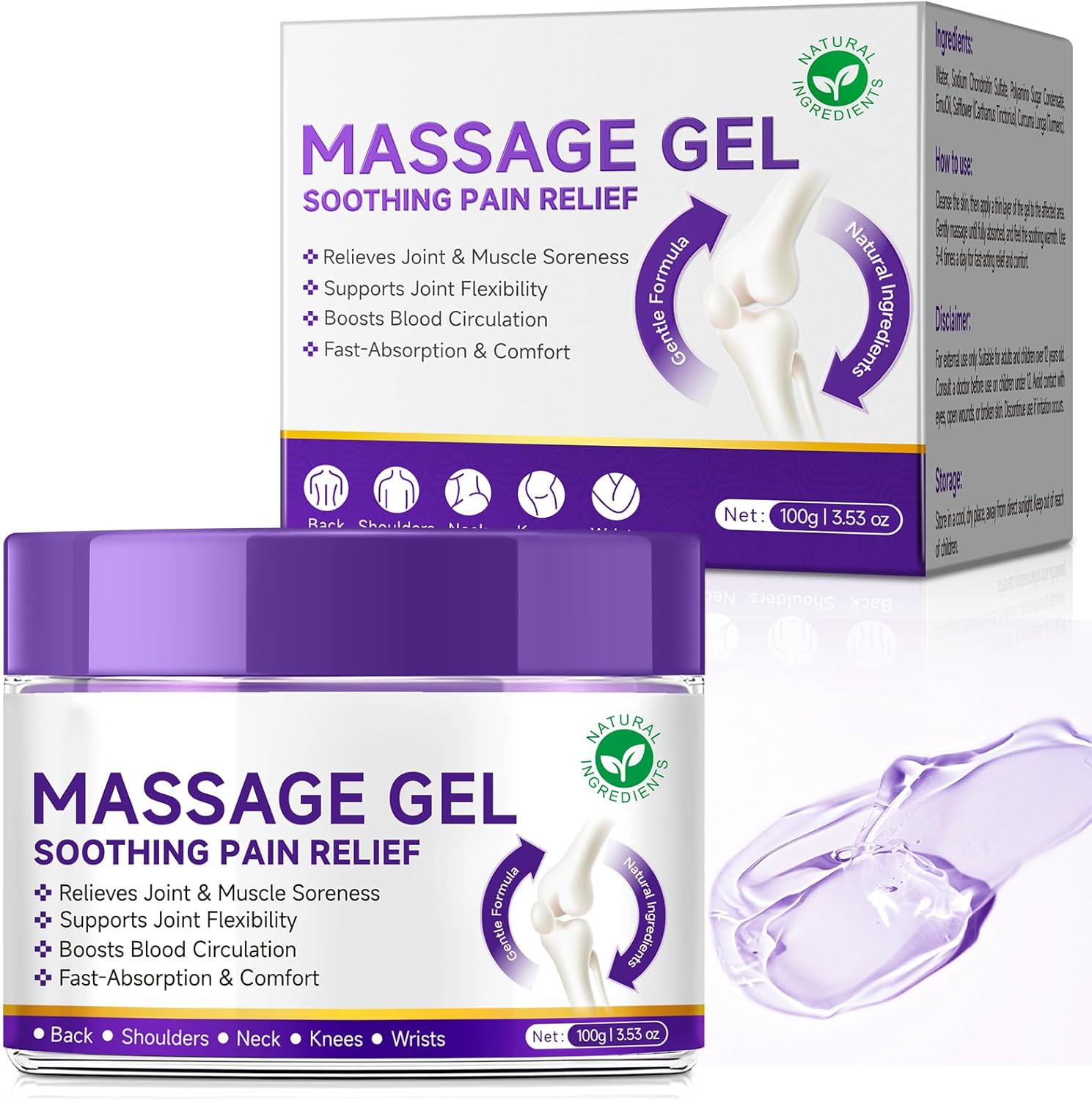 Joint Massage Purple Gel, Soothing Massage Cream for Joint Activities, Muscle, Knees, Lumbar, Neck, Back, Hands/Feet, Light-Weight & Easliy Spread for Post-Workout, Long-time Sitting|3.53Oz